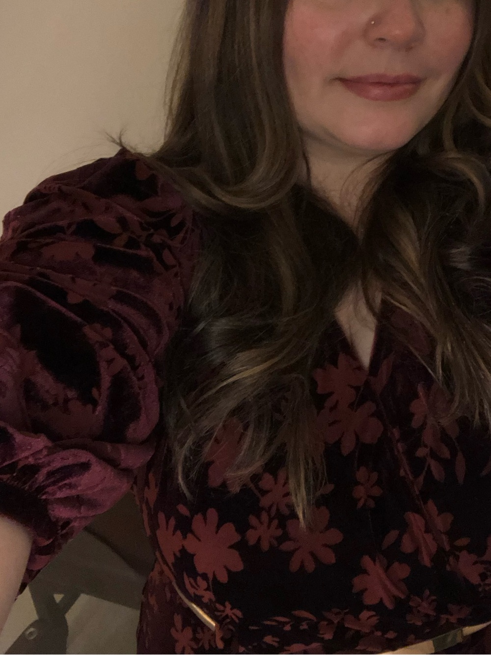 Calvin Klein Burgundy Floral Velvet Maxi Wrap Dress